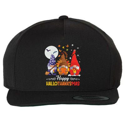 Halloween Thanksgiving Christmas Happy Hallothanksmas Gnomes Wool Snapback Cap