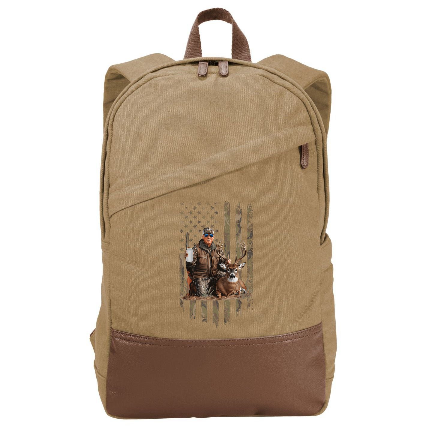 Hunting Trump Camouflage Usa Flag Deer Hunting Season Maga Cotton Canvas Backpack