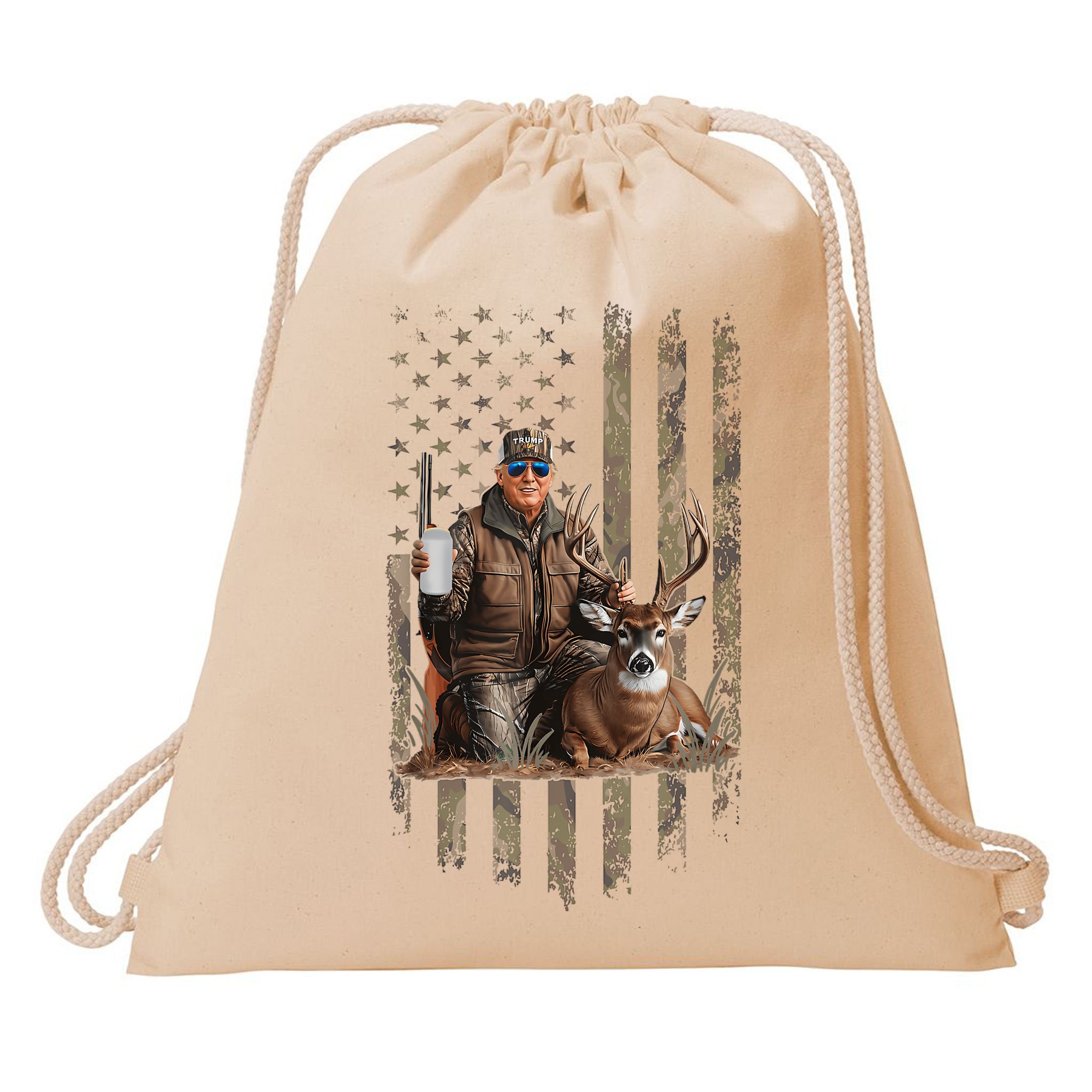 Hunting Trump Camouflage Usa Flag Deer Hunting Season Maga Drawstring Bag