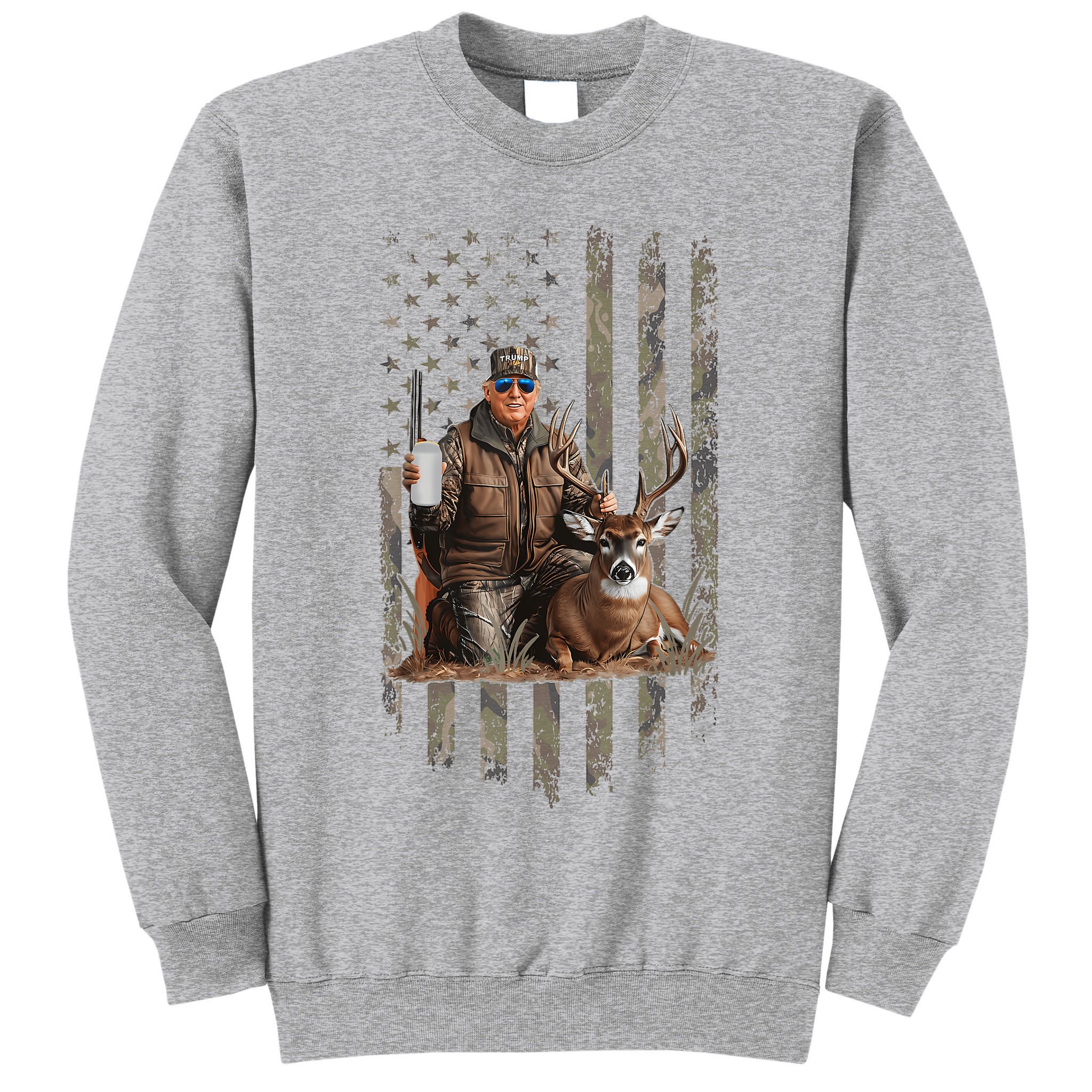 Hunting Trump Camouflage Usa Flag Deer Hunting Season Maga Tall Sweatshirt