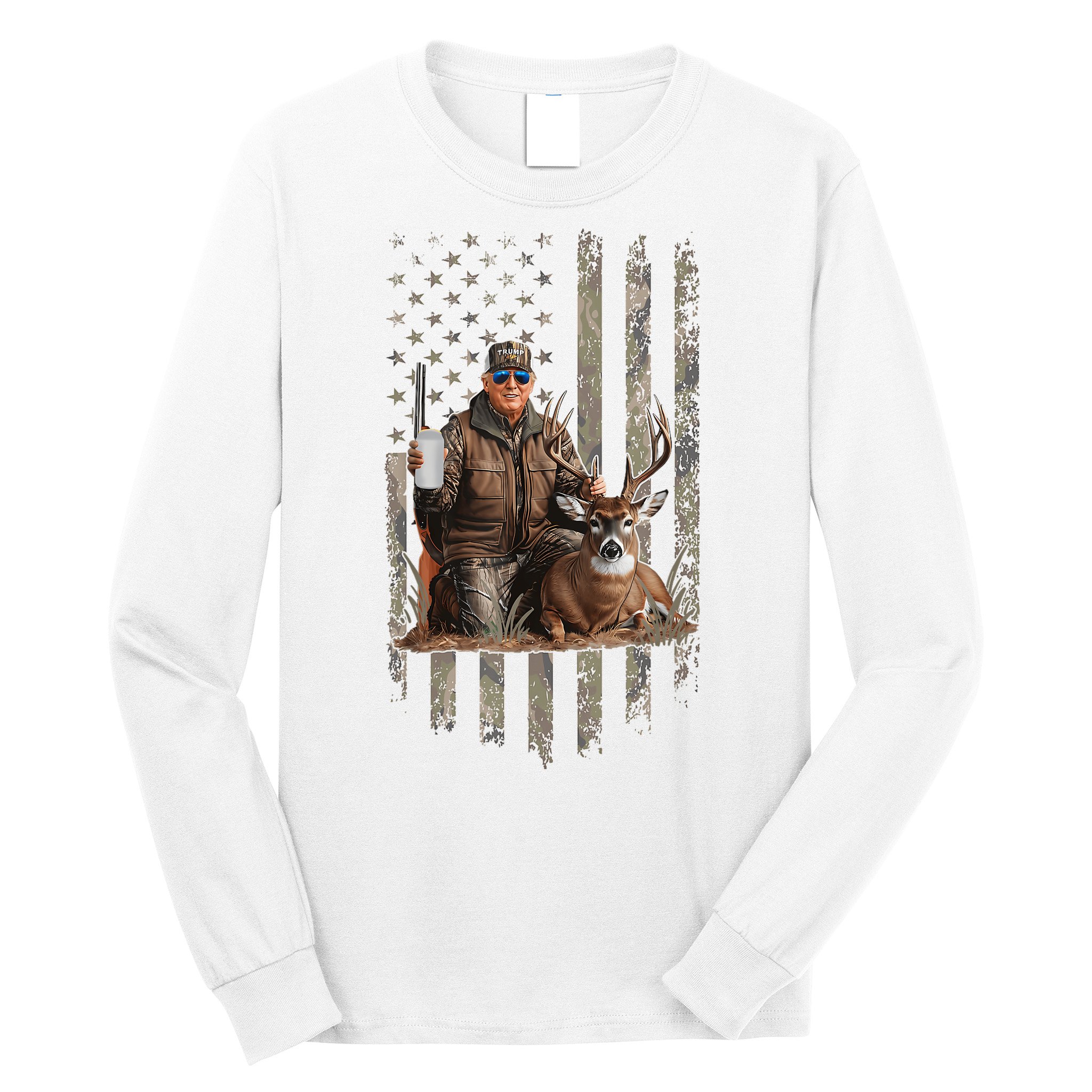Hunting Trump Camouflage Usa Flag Deer Hunting Season Maga Long Sleeve Shirt