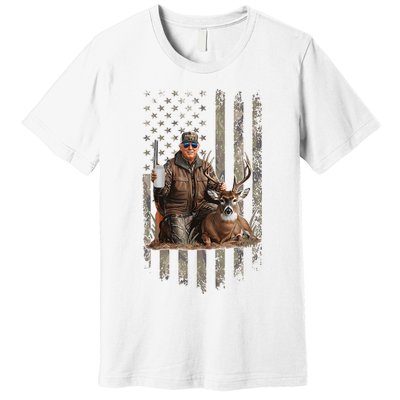 Hunting Trump Camouflage Usa Flag Deer Hunting Season Maga Premium T-Shirt
