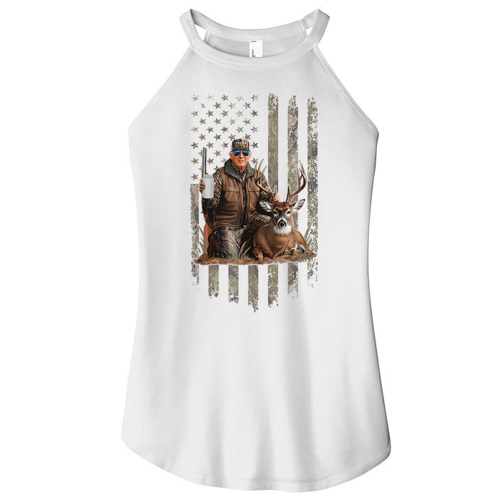 Hunting Trump Camouflage Usa Flag Deer Hunting Season Maga Women's Perfect Tri Rocker Tank
