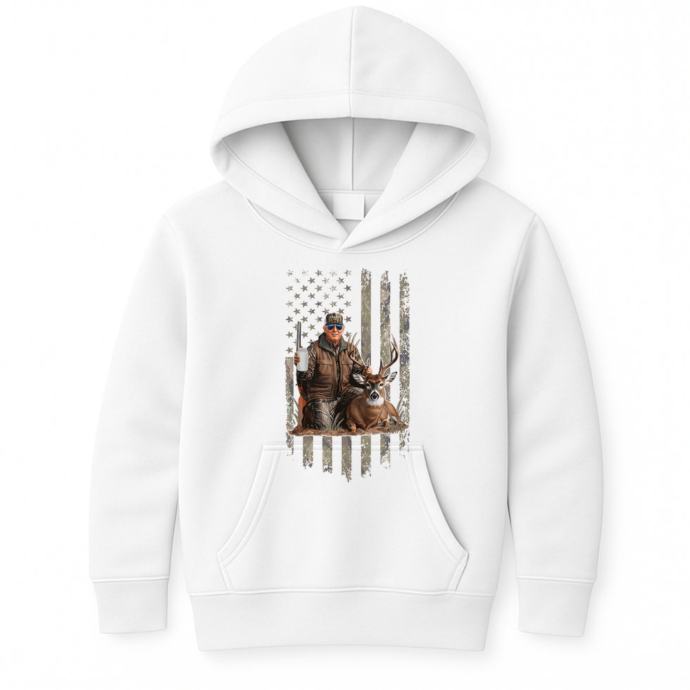 Hunting Trump Camouflage Usa Flag Deer Hunting Season Maga Kids Hoodie