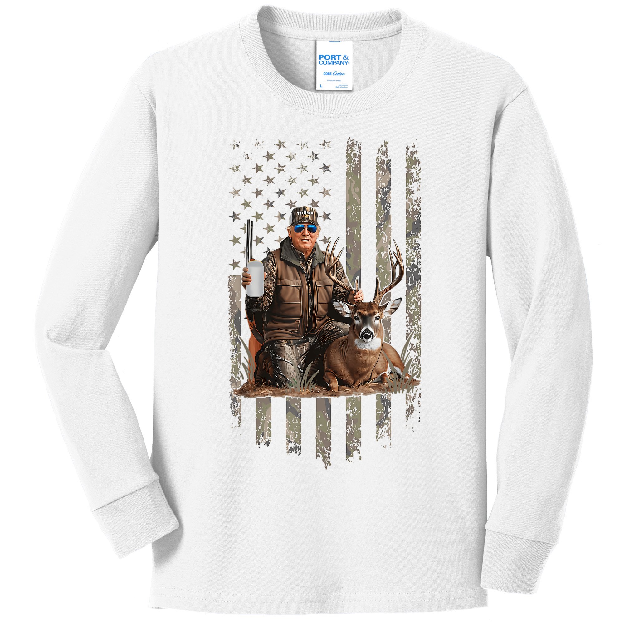 Hunting Trump Camouflage Usa Flag Deer Hunting Season Maga Kids Long Sleeve Shirt