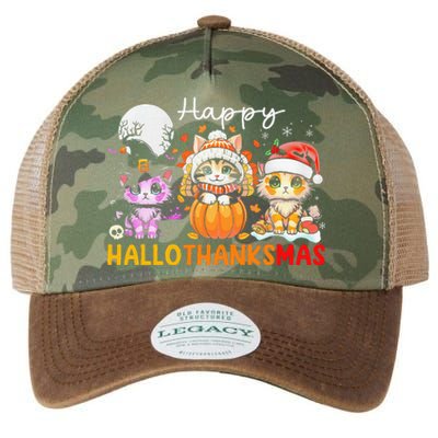 Halloween Thanksgiving Christmas Happy Hallothanksmas Cats Legacy Tie Dye Trucker Hat