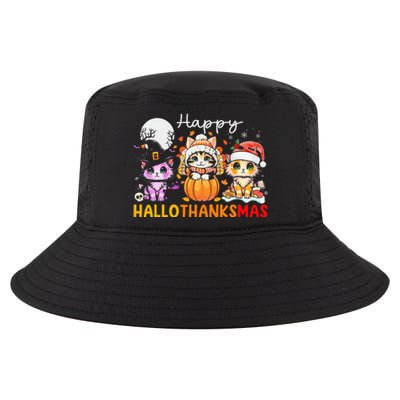 Halloween Thanksgiving Christmas Happy Hallothanksmas Cats Cool Comfort Performance Bucket Hat