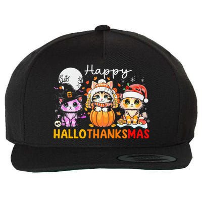 Halloween Thanksgiving Christmas Happy Hallothanksmas Cats Wool Snapback Cap