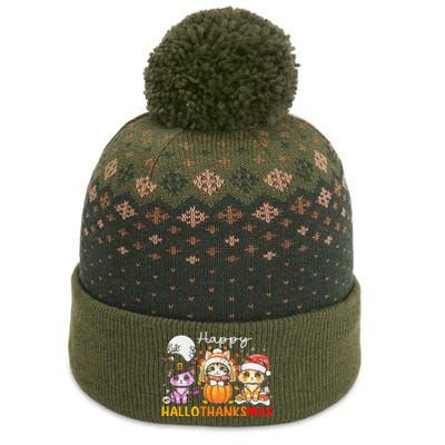 Halloween Thanksgiving Christmas Happy Hallothanksmas Cats The Baniff Cuffed Pom Beanie