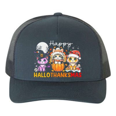 Halloween Thanksgiving Christmas Happy Hallothanksmas Cats Yupoong Adult 5-Panel Trucker Hat