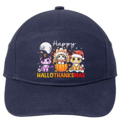 Halloween Thanksgiving Christmas Happy Hallothanksmas Cats 7-Panel Snapback Hat