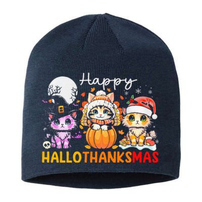 Halloween Thanksgiving Christmas Happy Hallothanksmas Cats Sustainable Beanie