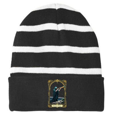 Halloween Tarot Card Skeleton Telescope Astronomer Reaper Striped Beanie with Solid Band