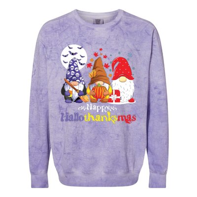 Halloween Thanksgiving Christmas Happy Hallothanksmas Gnomes Colorblast Crewneck Sweatshirt