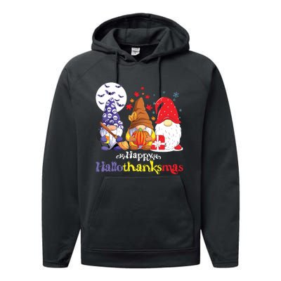 Halloween Thanksgiving Christmas Happy Hallothanksmas Gnomes Performance Fleece Hoodie