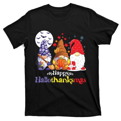 Halloween Thanksgiving Christmas Happy Hallothanksmas Gnomes T-Shirt