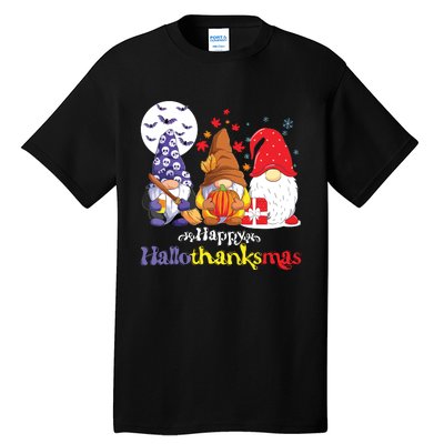 Halloween Thanksgiving Christmas Happy Hallothanksmas Gnomes Tall T-Shirt