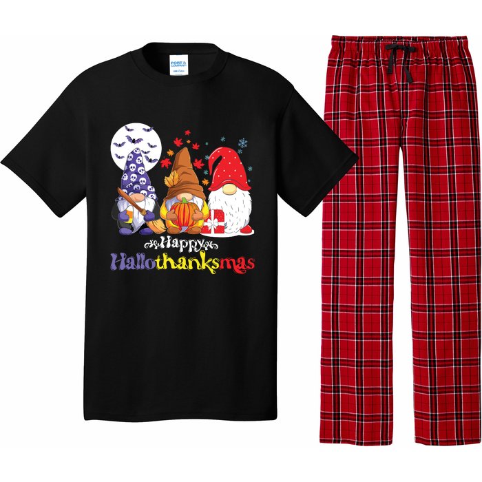 Halloween Thanksgiving Christmas Happy Hallothanksmas Gnomes Pajama Set