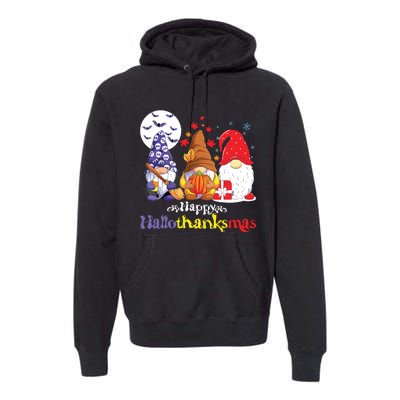 Halloween Thanksgiving Christmas Happy Hallothanksmas Gnomes Premium Hoodie