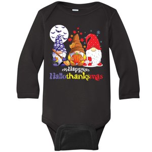 Halloween Thanksgiving Christmas Happy Hallothanksmas Gnomes Baby Long Sleeve Bodysuit