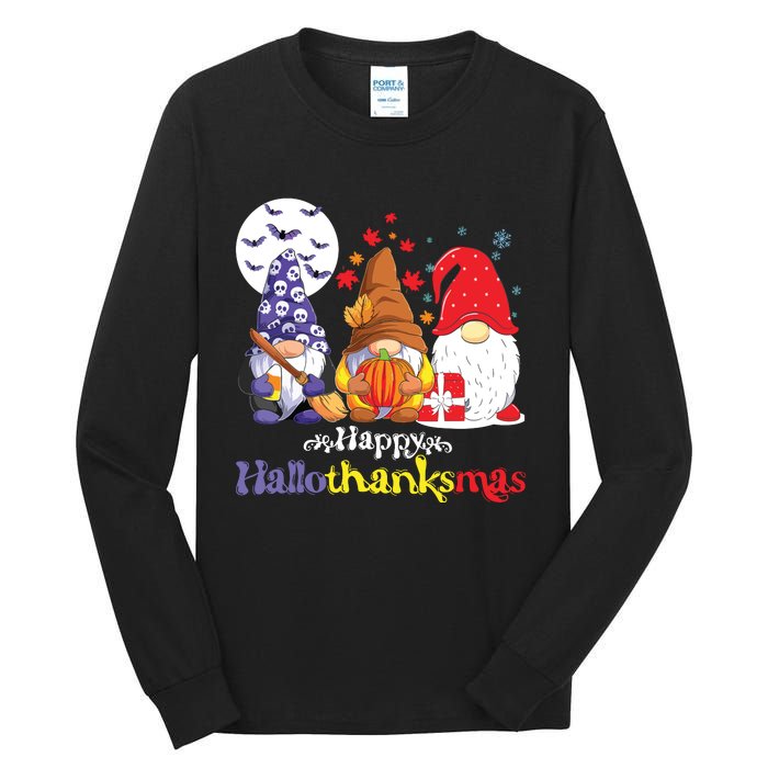 Halloween Thanksgiving Christmas Happy Hallothanksmas Gnomes Tall Long Sleeve T-Shirt