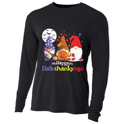 Halloween Thanksgiving Christmas Happy Hallothanksmas Gnomes Cooling Performance Long Sleeve Crew