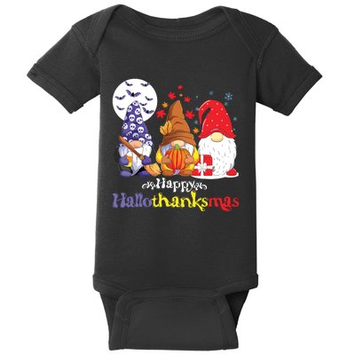 Halloween Thanksgiving Christmas Happy Hallothanksmas Gnomes Baby Bodysuit