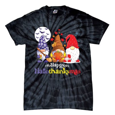 Halloween Thanksgiving Christmas Happy Hallothanksmas Gnomes Tie-Dye T-Shirt