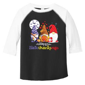 Halloween Thanksgiving Christmas Happy Hallothanksmas Gnomes Toddler Fine Jersey T-Shirt