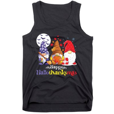 Halloween Thanksgiving Christmas Happy Hallothanksmas Gnomes Tank Top