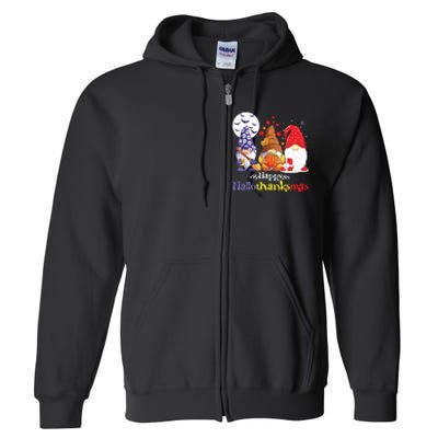 Halloween Thanksgiving Christmas Happy Hallothanksmas Gnomes Full Zip Hoodie