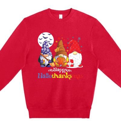 Halloween Thanksgiving Christmas Happy Hallothanksmas Gnomes Premium Crewneck Sweatshirt