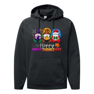 Halloween Thanksgiving Christmas Happy Hallothanksmas Gnomes Performance Fleece Hoodie