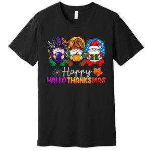 Halloween Thanksgiving Christmas Happy Hallothanksmas Gnomes Premium T-Shirt