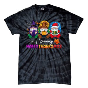 Halloween Thanksgiving Christmas Happy Hallothanksmas Gnomes Tie-Dye T-Shirt