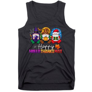 Halloween Thanksgiving Christmas Happy Hallothanksmas Gnomes Tank Top