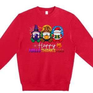 Halloween Thanksgiving Christmas Happy Hallothanksmas Gnomes Premium Crewneck Sweatshirt