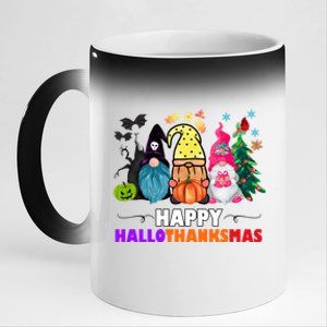 Halloween Thanksgiving Christmas Happy Hallothanksmas Gift 11oz Black Color Changing Mug