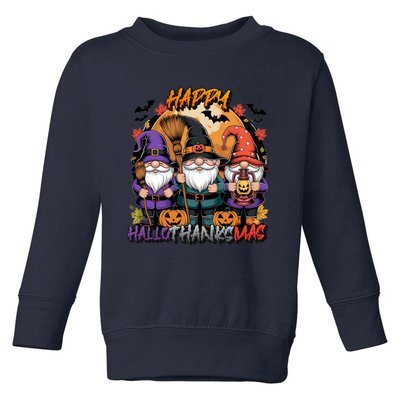 Halloween Thanksgiving Christmas Happy Hallothanksmas Gnomes Toddler Sweatshirt