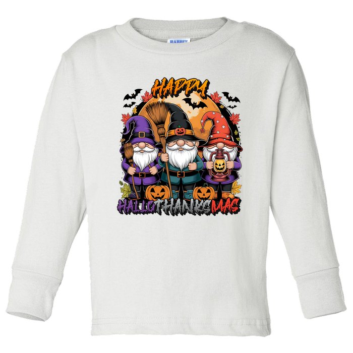 Halloween Thanksgiving Christmas Happy Hallothanksmas Gnomes Toddler Long Sleeve Shirt