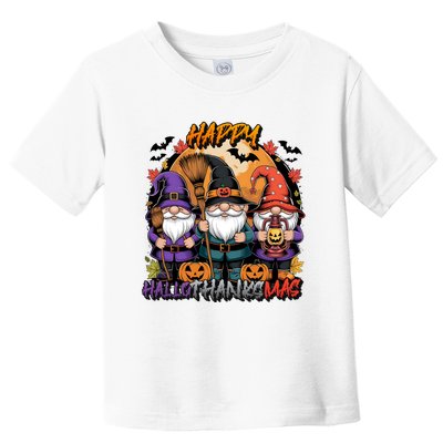 Halloween Thanksgiving Christmas Happy Hallothanksmas Gnomes Toddler T-Shirt