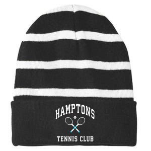 Hamptons Tennis Club Preppy New York Montauk Varsity Striped Beanie with Solid Band