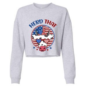 Herd That Cow Patriotic Moo Red White Blue Usa Farmer 4th Gift Cropped Pullover Crew