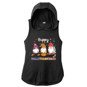 Halloween Thanksgiving Christmas Happy Hallothanksmas Gnomes Ladies PosiCharge Tri-Blend Wicking Draft Hoodie Tank