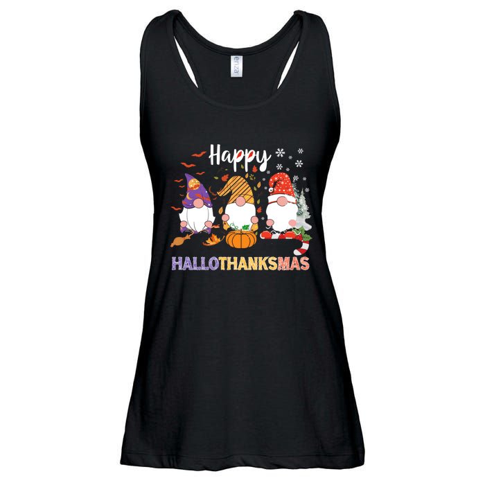 Halloween Thanksgiving Christmas Happy Hallothanksmas Gnomes Ladies Essential Flowy Tank