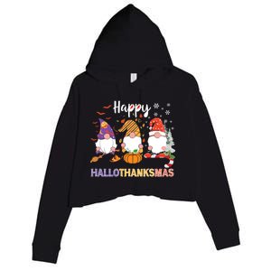 Halloween Thanksgiving Christmas Happy Hallothanksmas Gnomes Crop Fleece Hoodie