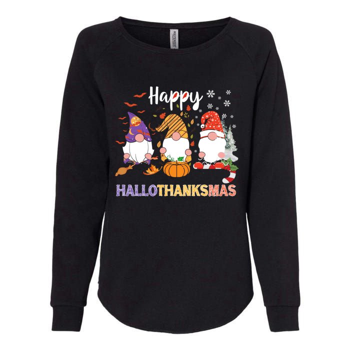 Halloween Thanksgiving Christmas Happy Hallothanksmas Gnomes Womens California Wash Sweatshirt