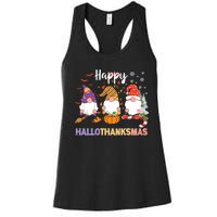 Halloween Thanksgiving Christmas Happy Hallothanksmas Gnomes Women's Racerback Tank