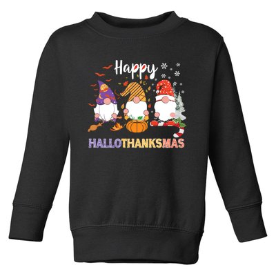 Halloween Thanksgiving Christmas Happy Hallothanksmas Gnomes Toddler Sweatshirt