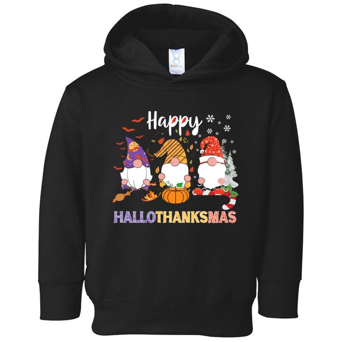 Halloween Thanksgiving Christmas Happy Hallothanksmas Gnomes Toddler Hoodie